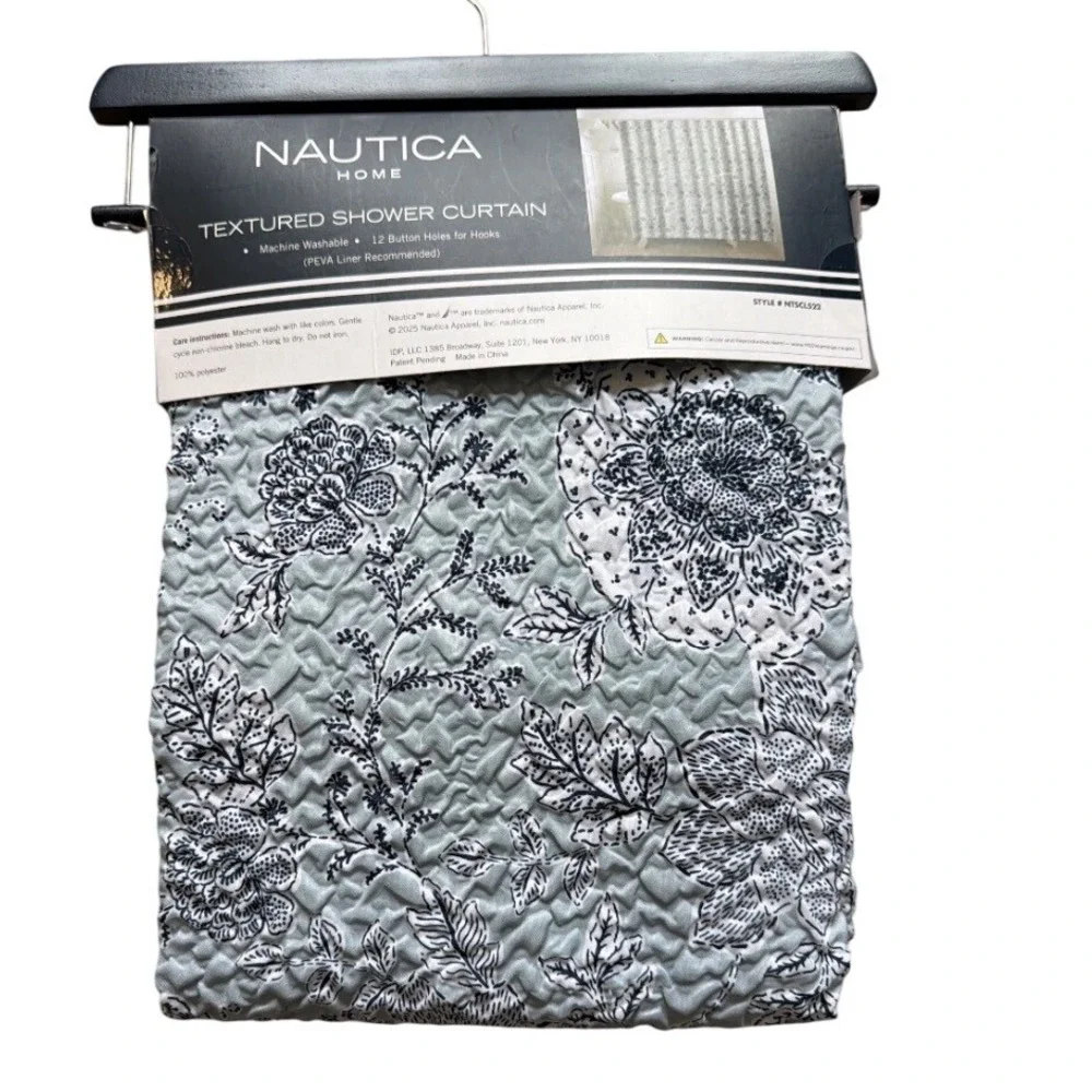 Nautica Home Textured Shower Curtain Unisex OS Blue Floral Seersucker NTSCL522